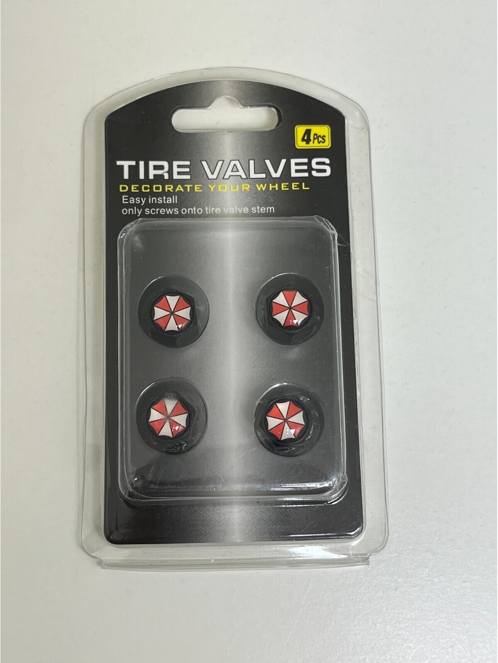 Umbrella Corp Resident Evil Tire Valve Caps 4pcs Black Red Logo Sealed Pack